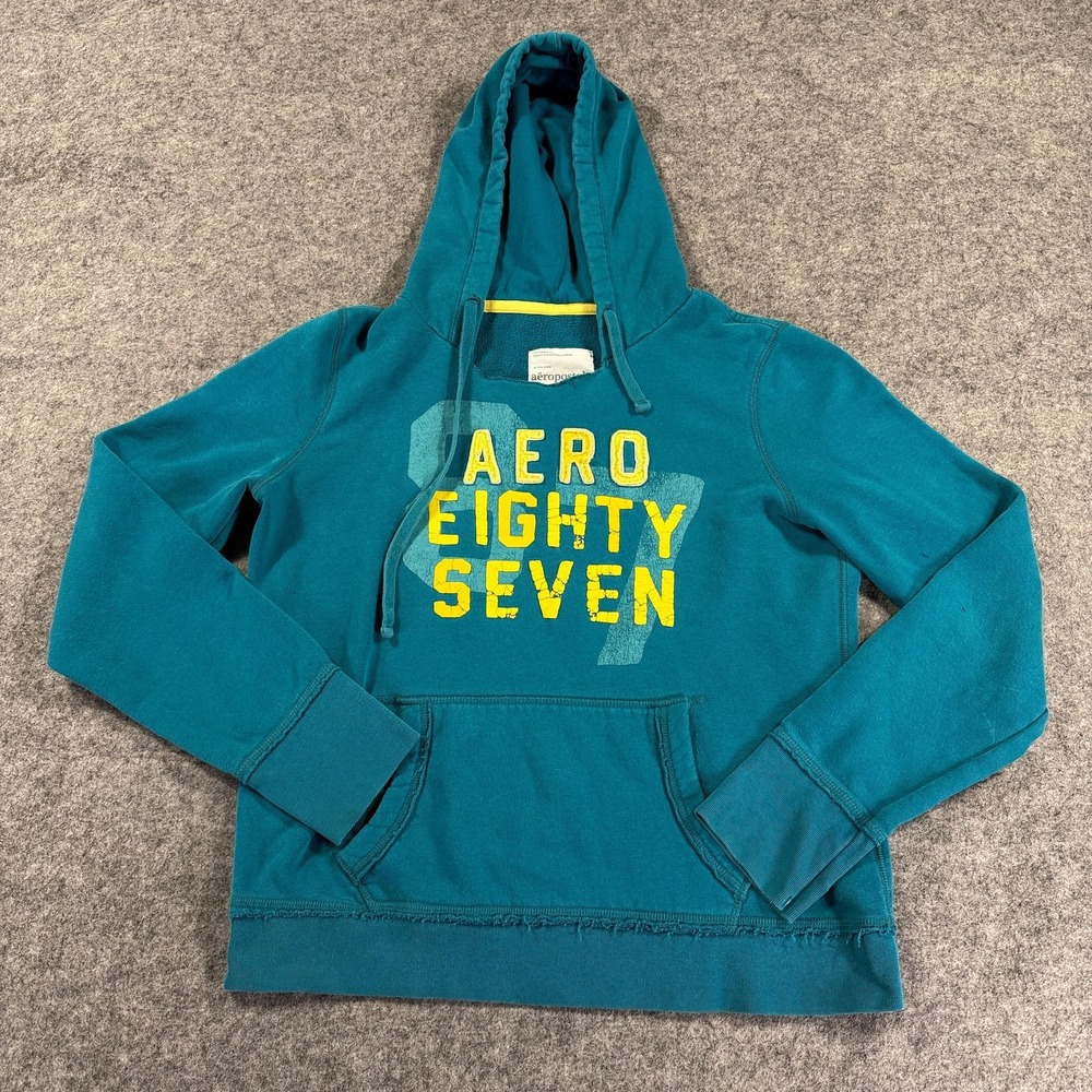 Y2K Aeropostale Hoodie Sweatshirt Womens XL Teal Aero Graphic Pullover